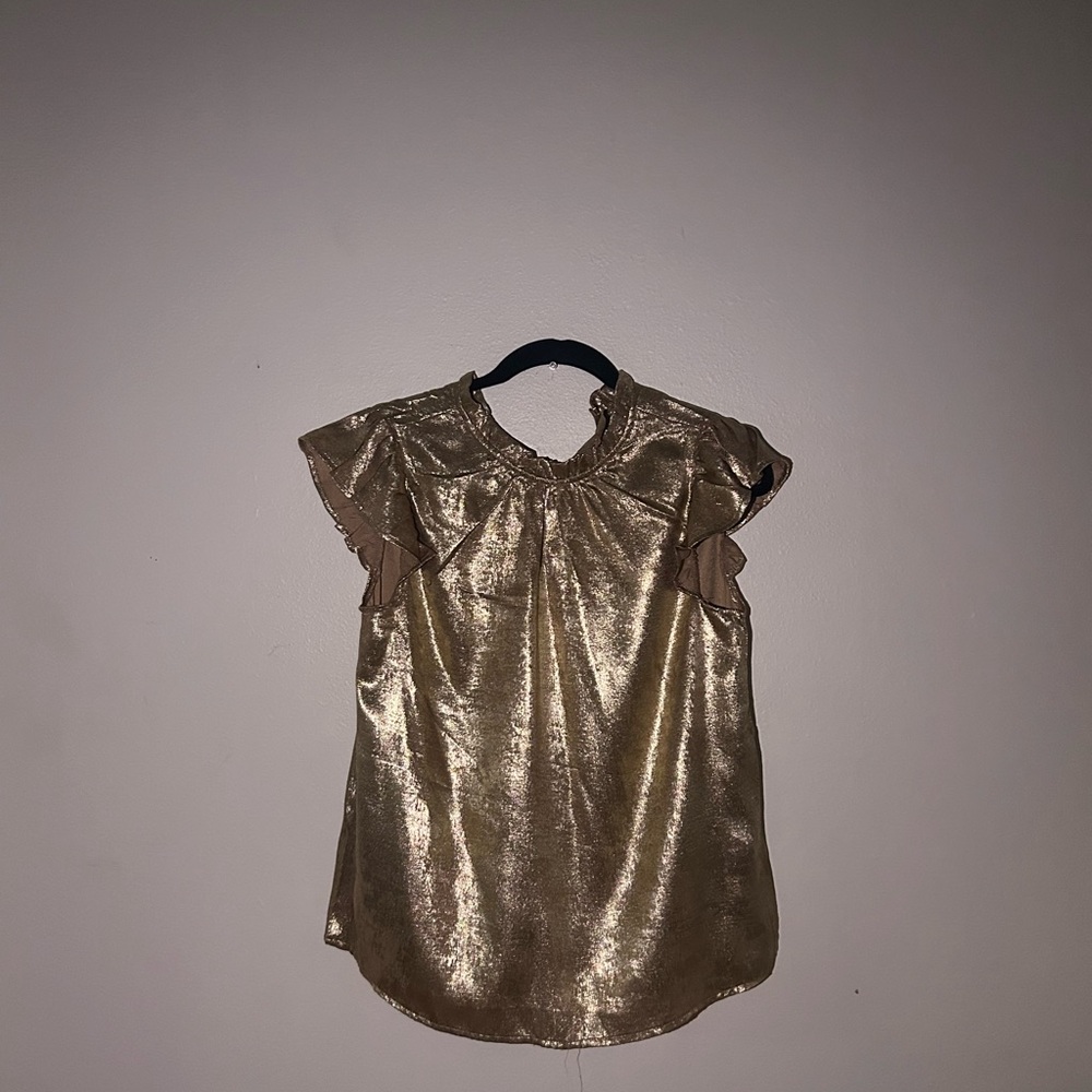Gold Metallic Ruffle Sleeve Top